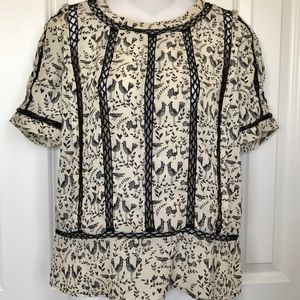 Anthropologie Meadow Rue Bird Print Crochet Blouse